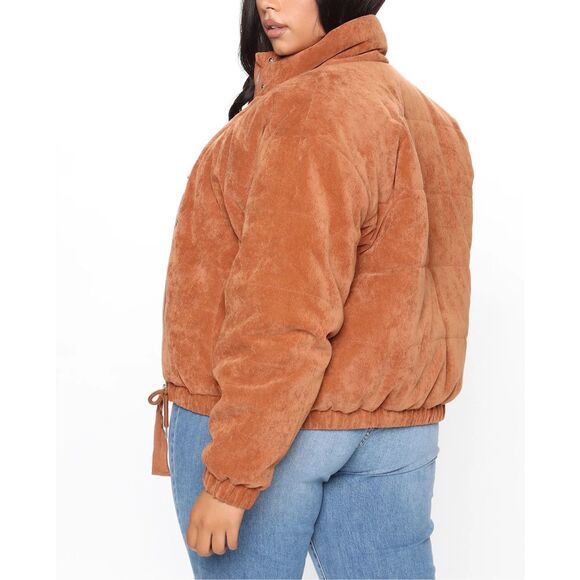 Fashion Nova NWT Camel High Neck Cover Your Tracks Puffer Jacket Size 2X - Picture 3 of 13
